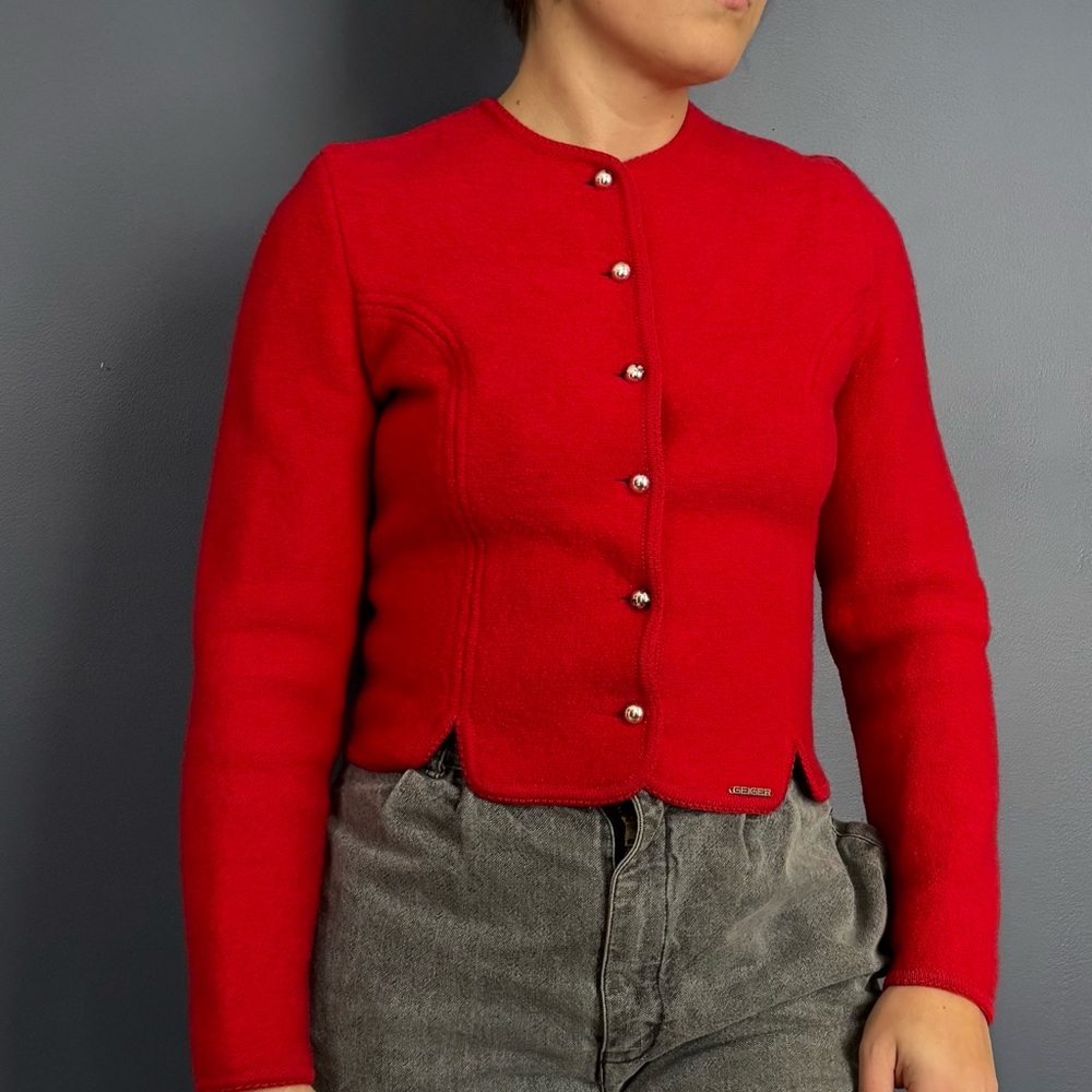 Geiger Red Boiled Wool Cardigan Jacket